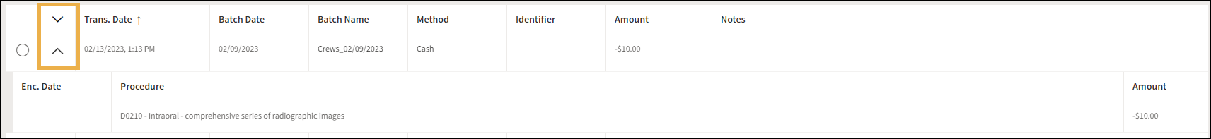 Payment History with yellow highlight box around the up/down arrows.